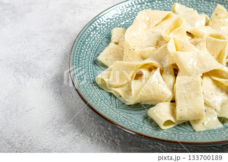 pasta papardelle in creamy garlic sauce, traditional Italian cuisine, pasta carbonara, homemade, no people, 133700189