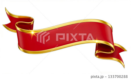高級感のある赤と金のリボンのバナー素材 タイトルの背景やセール等の見出しに使える3Dイラスト 高級感のある赤と金のリボンのバナー素材 タイトルの背景やセール等の見出しに使える3Dイラスト 133700288