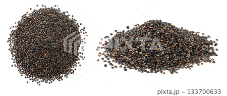 black quinoa seeds isolated on white background. Top view. Flat lay black quinoa seeds isolated on white background. Top view. Flat lay 133700633