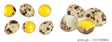 Raw quail egg isolated on white background with full depth of field. Top view. Flat lay 133700662