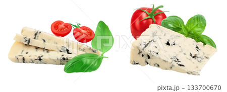 Blue cheese gorgonzola isolated on white background with full depth of field. Blue cheese gorgonzola isolated on white background with full depth of field. 133700670