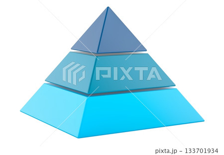 Three level pyramid infographic blocks blue shades. 3D rendering 133701934