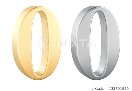 Zero numbers, gold and silver. 3D rendering 133701939