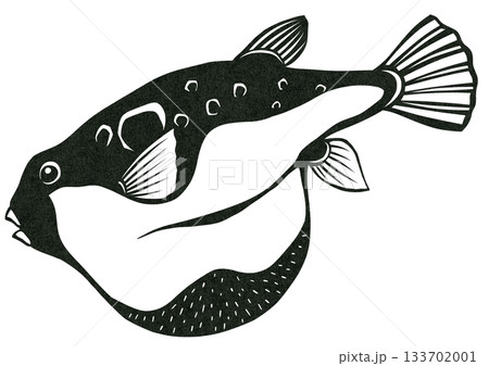 どんな料理でも美味しく食べられるトラフグの切り絵イラスト 133702001