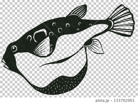 A paper cutout illustration of a tiger pufferfish that can be enjoyed in any dish A paper cutout illustration of a tiger pufferfish that can be enjoyed in any dish 133702001