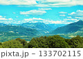Panoramic view of the Alps from the top of Mount Saleve. 133702115