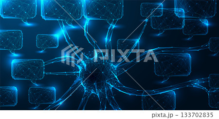AI neural network communication concept with abstract brain structure and speech bubbles AI neural network communication concept with abstract brain structure and speech bubbles 133702835