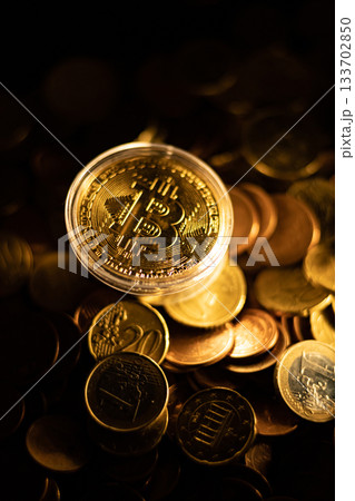 Bitcoin virtual money and fiat money coins euro Bitcoin virtual money and fiat money coins euro 133702850