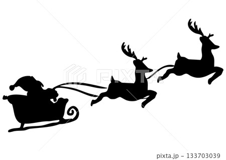 サンタとトナカイのシルエット|クリスマスのソリとサンタクロースのイラスト素材(ベクター) サンタとトナカイのシルエット|クリスマスのソリとサンタクロースのイラスト素材(ベクター) 133703039