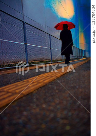 雨の日に傘をさして歩く女性 雨の日に傘をさして歩く女性 133704334
