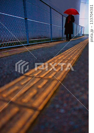 雨の日の歩道を歩く人 雨の日の歩道を歩く人 133704381