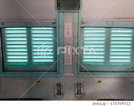 closed window inside the Indian railway train. 133704512