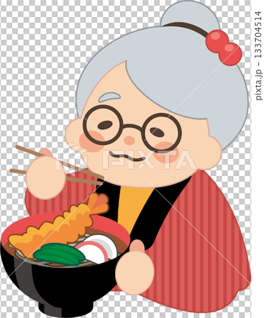 奶奶在吃新年蕎麥麵 133704514