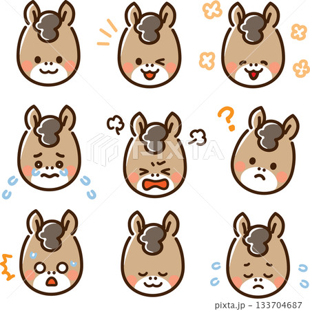 馬のキャラクター　いろいろな表情の顔アイコンセット 133704687