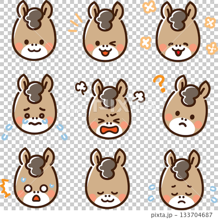 馬のキャラクター　いろいろな表情の顔アイコンセット 133704687