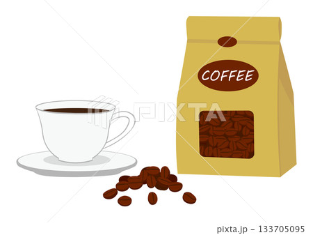 珈琲豆とホットコーヒー 133705095