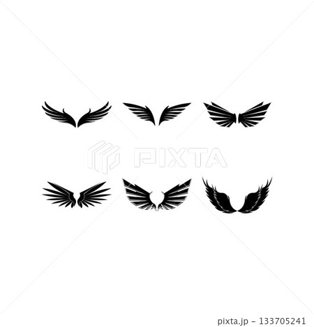 Wings black icons vector set. Modern minimalistic design. Wings black icons vector set. Modern minimalistic design. 133705241