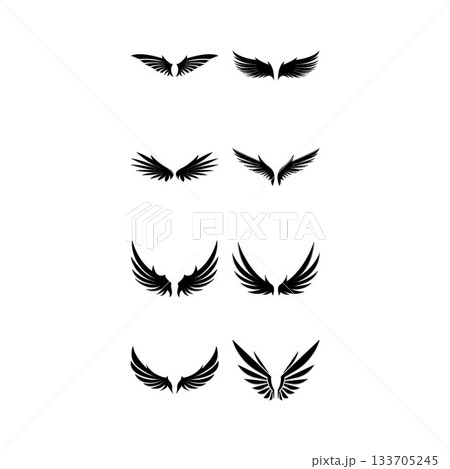 Wings black icons vector set. Modern minimalistic design. 133705245