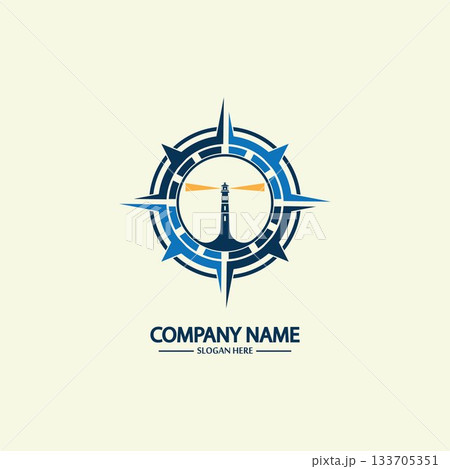 Compass and lighthouse logo design template 133705351