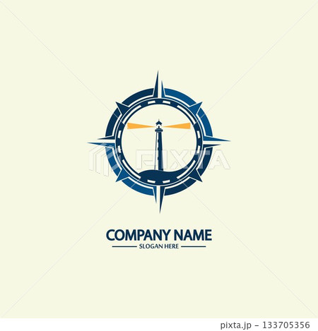 Compass and lighthouse logo design template Compass and lighthouse logo design template 133705356