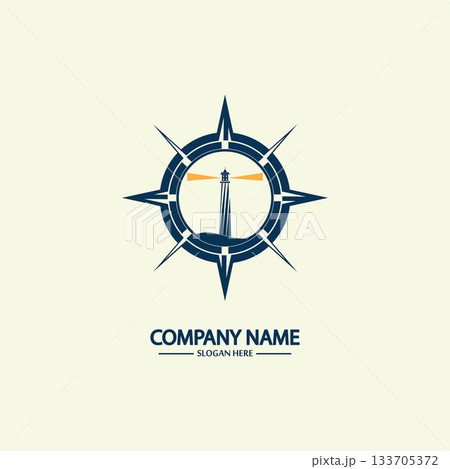Compass and lighthouse logo design template 133705372