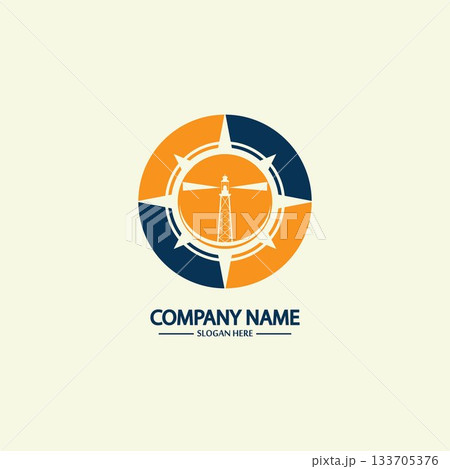 Compass and lighthouse logo design template Compass and lighthouse logo design template 133705376