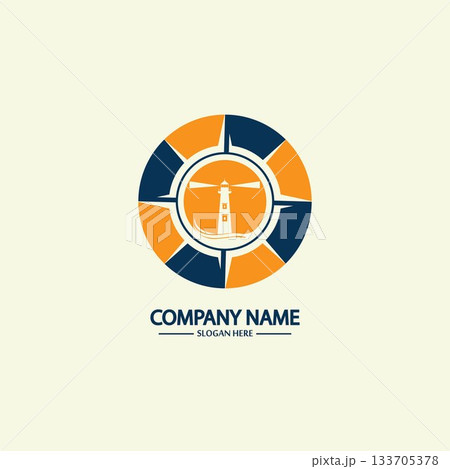 Compass and lighthouse logo design template Compass and lighthouse logo design template 133705378
