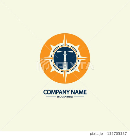 Compass and lighthouse logo design template Compass and lighthouse logo design template 133705387