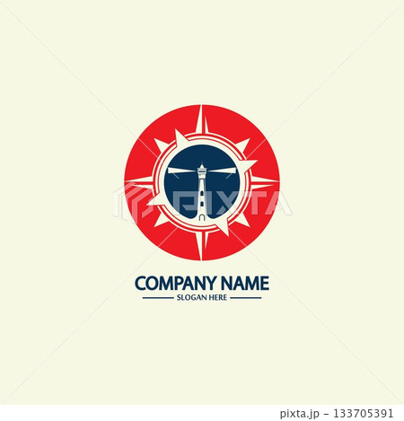 Compass and lighthouse logo design template 133705391