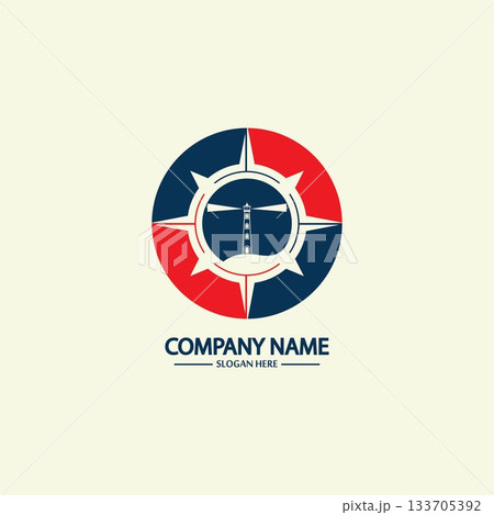 Compass and lighthouse logo design template 133705392