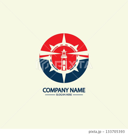 Compass and lighthouse logo design template Compass and lighthouse logo design template 133705393