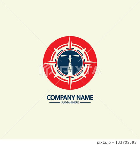 Compass and lighthouse logo design template Compass and lighthouse logo design template 133705395
