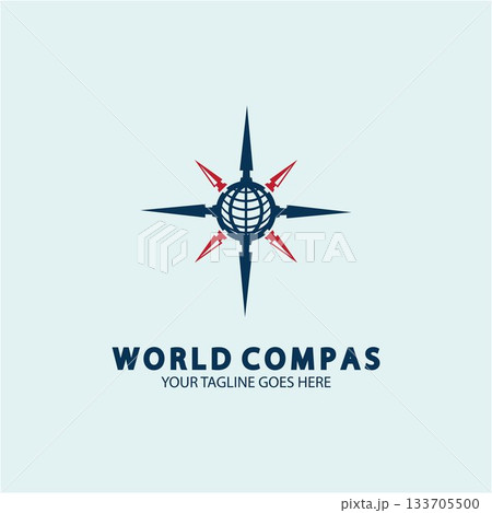 World Compass logo design, world logo concept, compass logo concept, earth icon, north, west, east and south direction, suitable for business and app logo or icon 133705500