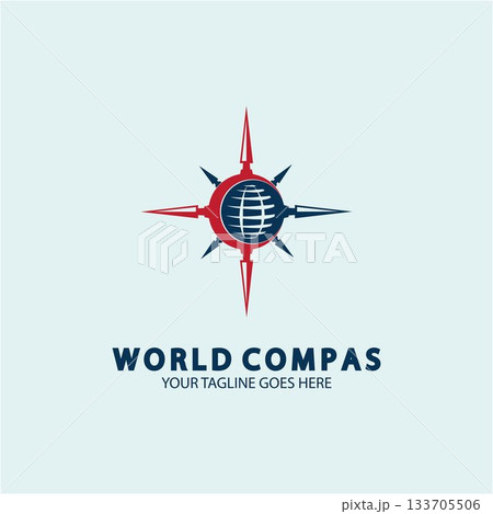 World Compass logo design, world logo concept, compass logo concept, earth icon, north, west, east and south direction, suitable for business and app logo or icon 133705506