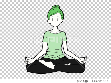 A woman meditating in yoga green A woman meditating in yoga green 133705887