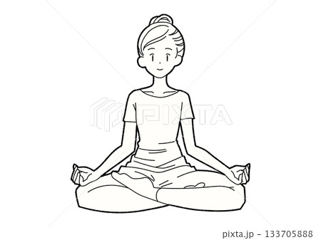 ヨガで瞑想する女性 線画 ヨガで瞑想する女性 線画 133705888