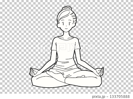 Woman meditating in yoga line drawing 133705888