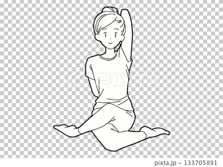 瑜珈線條畫中伸展雙臂的女人 瑜珈線條畫中伸展雙臂的女人 133705891