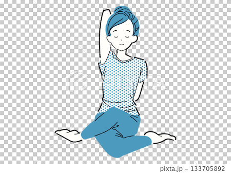 Woman stretching her arms in yoga, eyes closed Woman stretching her arms in yoga, eyes closed 133705892