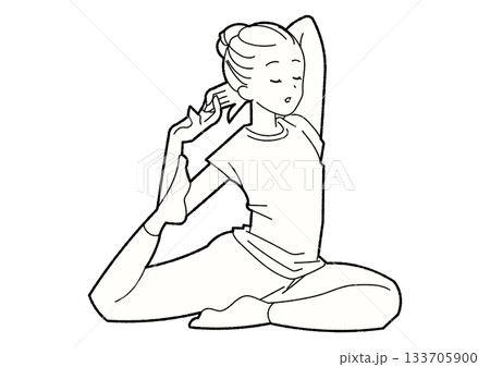 ヨガで後屈ポーズをとる女性 線画 目を閉じる ヨガで後屈ポーズをとる女性 線画 目を閉じる 133705900