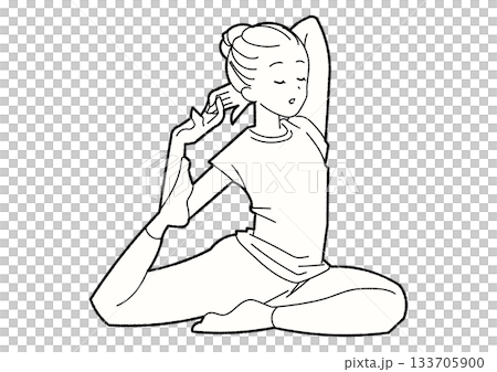 瑜珈中做後彎體式的女子,線條畫,閉眼 瑜珈中做後彎體式的女子,線條畫,閉眼 133705900