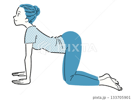 牛のポーズをする女性の線画イラスト 牛のポーズをする女性の線画イラスト 133705901