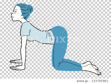 牛のポーズをする女性の線画イラスト 牛のポーズをする女性の線画イラスト 133705901