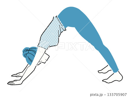 ダウンドッグをする女性の線画イラスト 133705907
