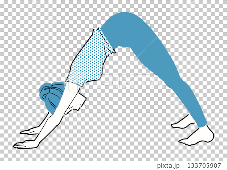 ダウンドッグをする女性の線画イラスト 133705907
