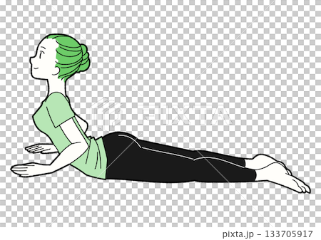眼鏡蛇式瑜伽，女子身穿綠色T卹 133705917
