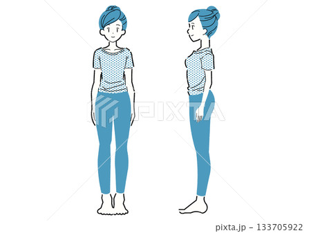 女性の立ち姿　正面と横向きの全身イラスト 133705922