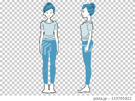 女性の立ち姿　正面と横向きの全身イラスト 133705922