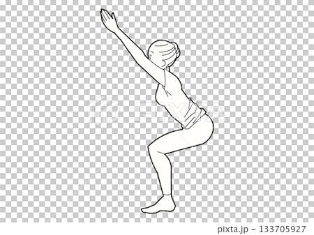 Chair pose, woman doing yoga, line drawing 133705927