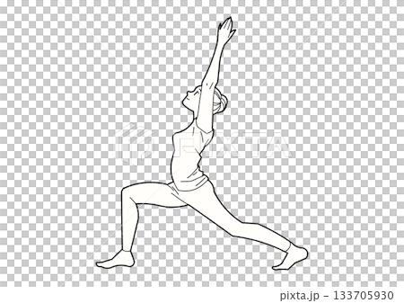 High lunge pose, woman doing yoga, line drawing High lunge pose, woman doing yoga, line drawing 133705930